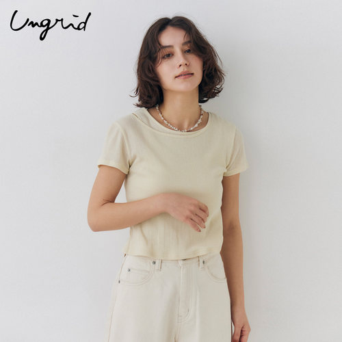 Ungrid竖条纹背心假两件短袖T恤