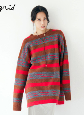 Ungrid25秋季新品oversize美式撞色条纹长袖毛针织衫女1125526419