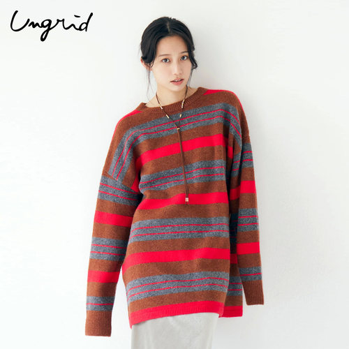 Ungrid撞色条纹长袖毛针织衫