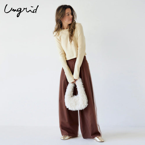 Ungrid双层网纱拼接宽松休闲裤
