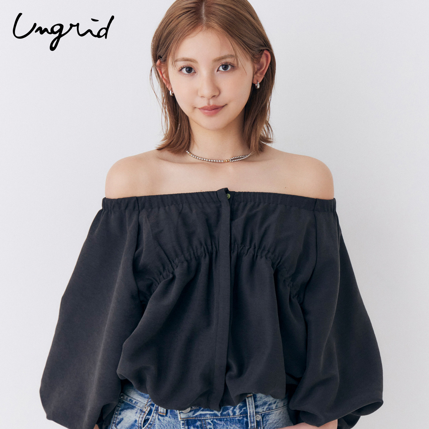 Ungrid26早秋新品日系女2way可露肩灯笼袖上衣衬衫小个子短款设计