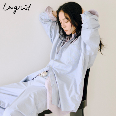 Ungrid26夏季新品竖条毛边衬衫女