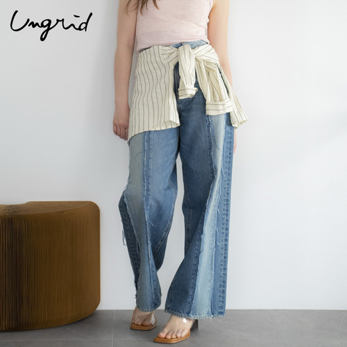 Ungrid毛边拼接牛仔裤