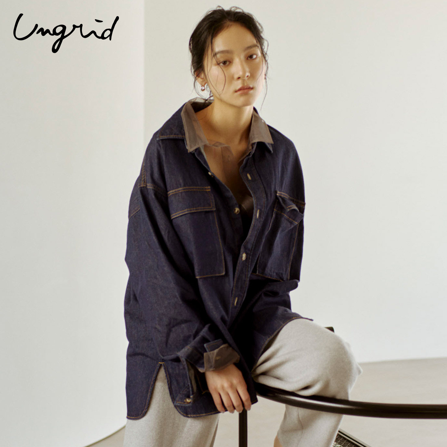 Ungrid25秋冬日系慵懒风复古大口袋内搭牛仔衬衫女外套1125504636