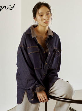 Ungrid25秋冬新品日系慵懒风复古大口袋内搭牛仔衬衫女1125504636