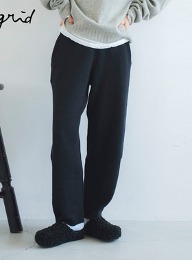 Ungrid25冬季新品宽松羊绒混纺针织松紧休闲阔腿长裤女1125607624