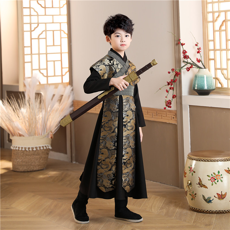 2023年儿童汉服男童国学表演服公子侠客古装中国风唐装秋冬季新款