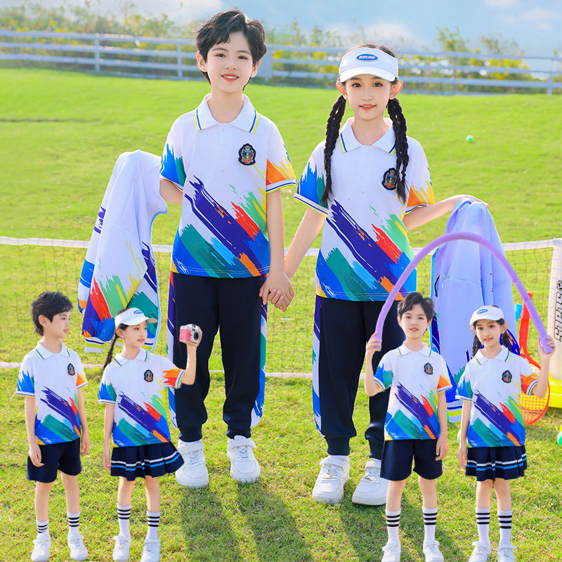 彩虹小学生校服春秋装三件套儿童团体运动会班服套装幼儿园园服夏
