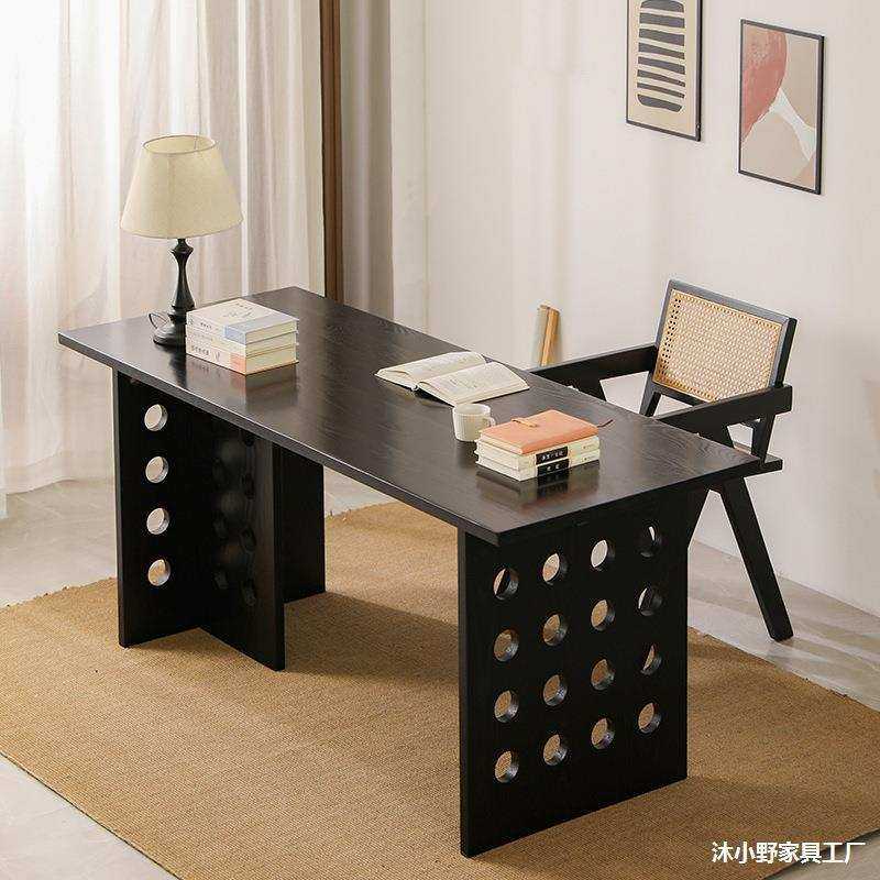 现代简约大师设计款白蜡木家用餐桌办公室书桌长方形樱桃木洞洞桌