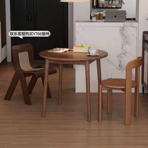 中古风实木圆桌餐桌洽谈圆形桌子小户型家用阳台小茶桌咖啡厅桌子