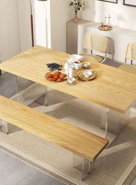 亚克力悬浮餐桌纯实木白蜡木家用卧室书房简约百搭黑色组合工作台