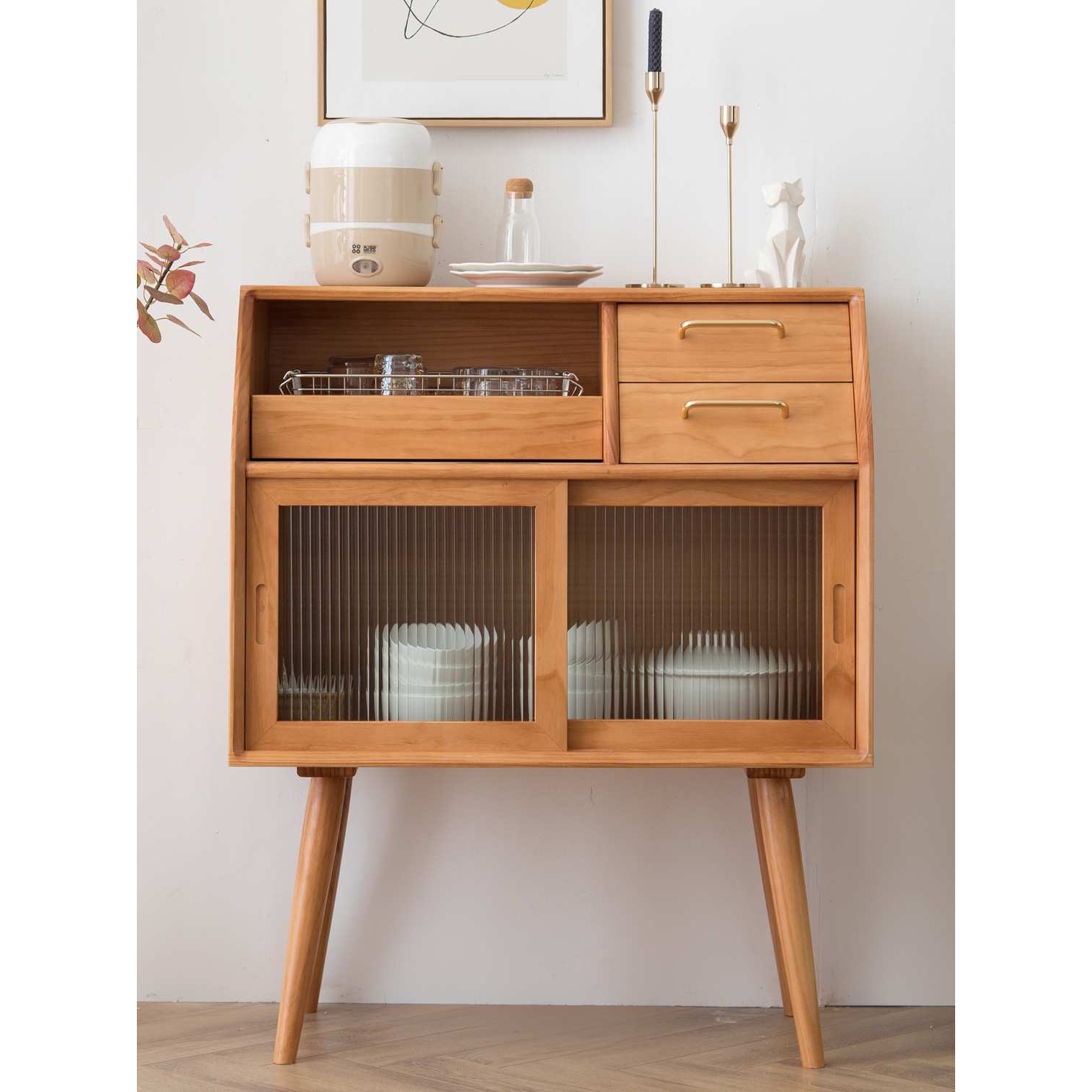 北欧餐边柜靠墙现代简约客厅收纳柜日式家用实木储物茶水柜置物