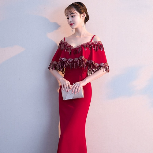 Красное сексуальное длинное элегантное вечернее платье для невесты, 2018, открытые плечи, крой «рыбий хвост»