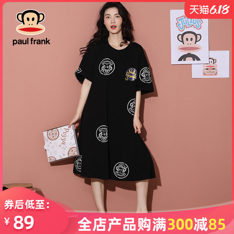 大嘴猴睡裙女夏季短袖中长款纯棉薄款宽松大码胖mm可外穿居家睡衣