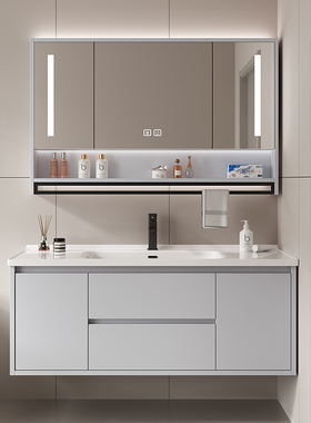 实木智能浴室柜陶瓷一体盆卫生间洗手洗脸盆柜组合套装简约洗漱台