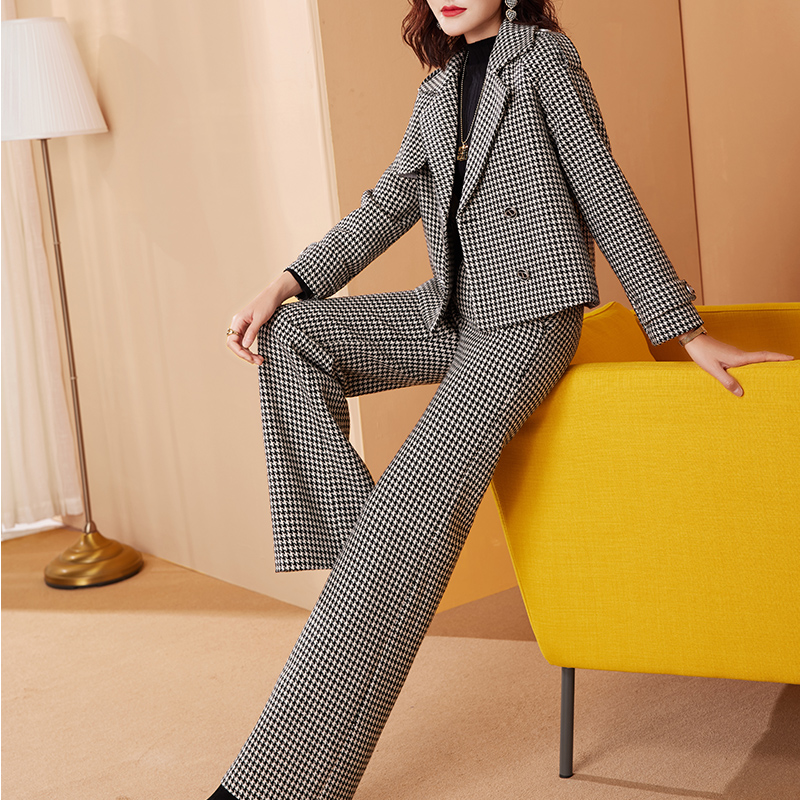 经典千鸟格，毛呢外套，保暖舒适