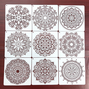 圆形曼陀罗绘画模板儿童辅助绘画墙绘家具装饰遮蔽板喷漆PET模版