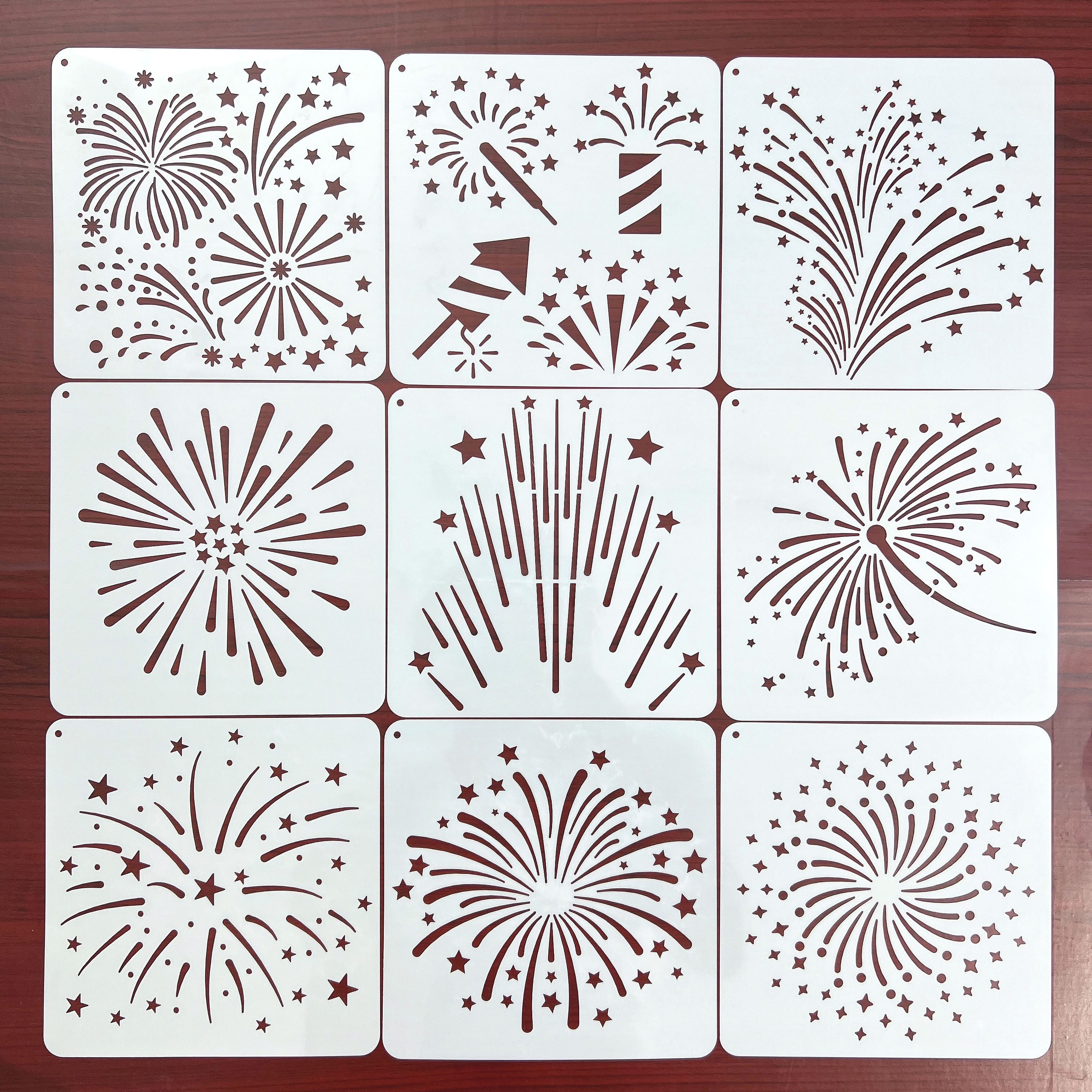烟花镂空模板小学生画画素材