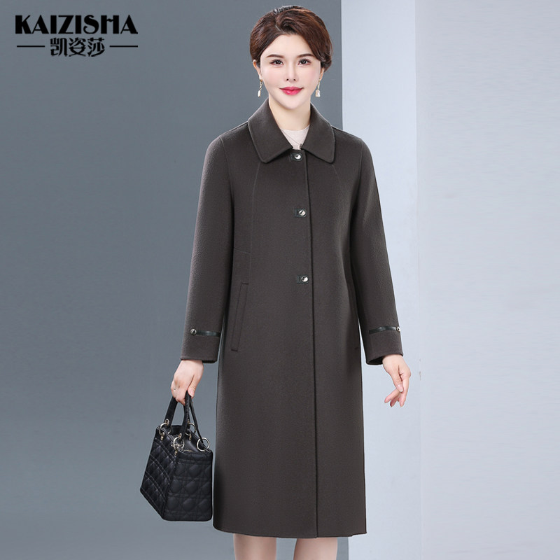 品牌中老年秋冬双面绒大衣女时尚妈妈装羊毛呢子厚外套中长款过膝