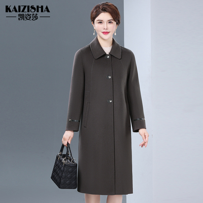 大衣中老年双面羊绒羊毛高端呢子