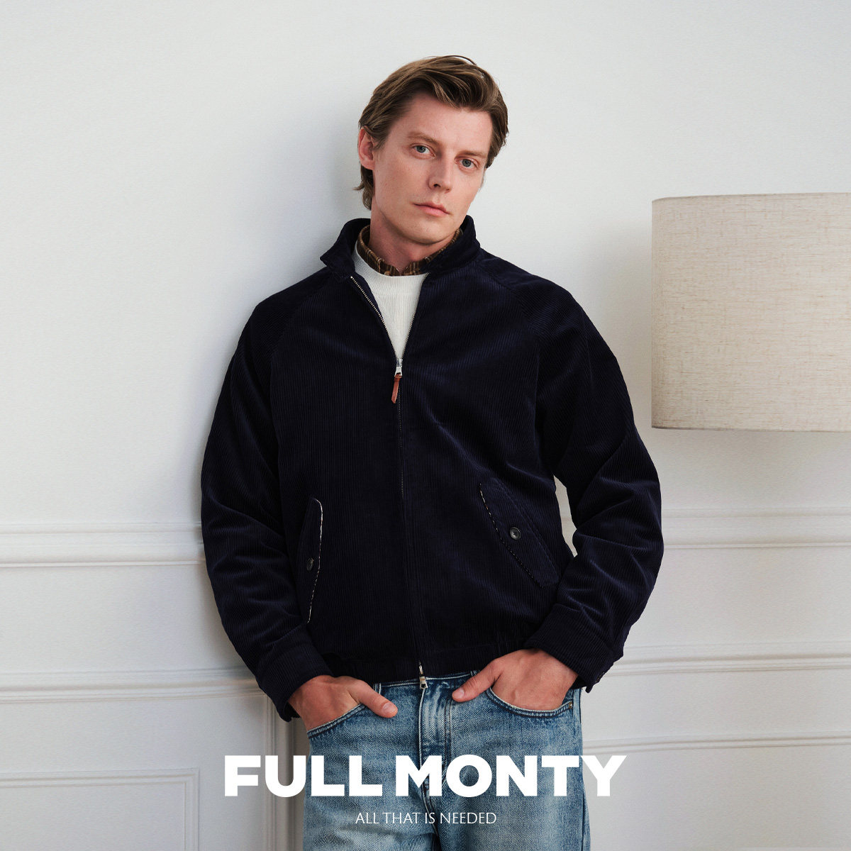 FULLMONTY灯芯绒哈灵顿G9夹克男士休闲纯棉藏青色立领外套秋冬图片