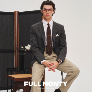 FULL MONTY新款羊毛西装外套男士灰色休闲西服上衣商务职业正装