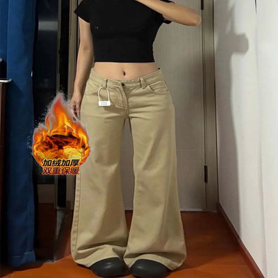 复古微喇牛仔低腰宽松直筒阔腿裤