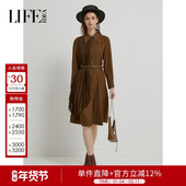 莱芙艾迪儿长袖 气质连衣裙不对称网纱拼接衬衫 裙3V1L94300