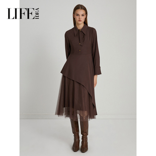 气质收腰显瘦连衣裙 网纱连衣裙女时尚 莱芙艾迪儿秋冬经典 复古个性