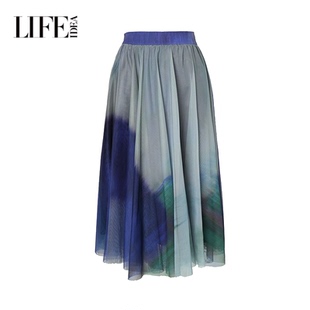 莱芙艾迪儿艺术印花长裙女冬季 通勤文艺百搭高腰A字半身裙 新款