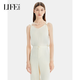 莱芙艾迪儿温柔知性质感醋酸百搭吊带背心女经典 纯色简约背心