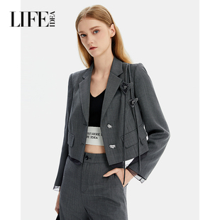 莱芙艾迪儿时尚 外套女秋冬通勤简约百搭短外套 优雅气质小个子西装