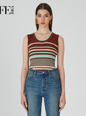 莱芙艾迪儿撞色条纹羊毛针织背心秋季内搭修身上衣1E3M39081