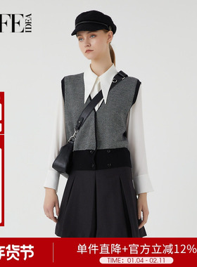 莱芙艾迪儿学院风百褶裙短裙黑色裙子半身裙秋季1D3Q81201