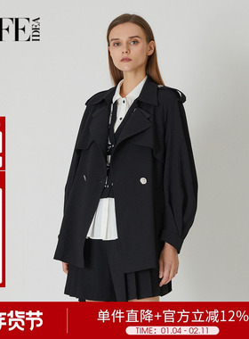 莱芙艾迪儿品牌女装新款时尚宽松短款风衣外套1E1W64140
