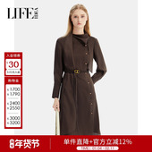 莱芙艾迪儿通勤百搭2025年秋季 单排扣设计优雅中长袖 连衣裙女