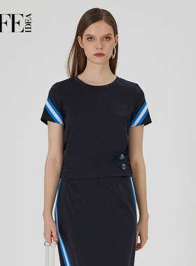莱芙艾迪儿显瘦修身短款上衣女夏撞色通勤短袖T恤1E2S23070