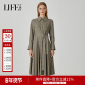 商场同款 莱芙艾迪儿品牌女装 千鸟格衬衫 连衣裙冬季 不规则长裙