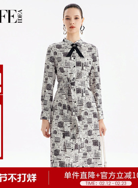 【商场同款】莱芙艾迪儿品牌女装黑白色长袖衬衫连衣裙1E3L94251