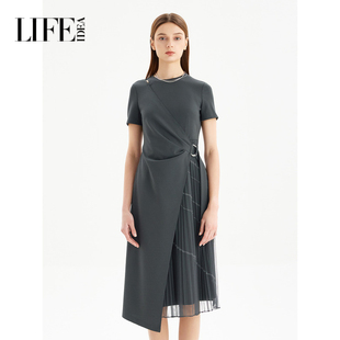 精致优雅通勤连衣裙 拼接百褶连衣裙女夏季 莱芙艾迪儿新款 艺术个性