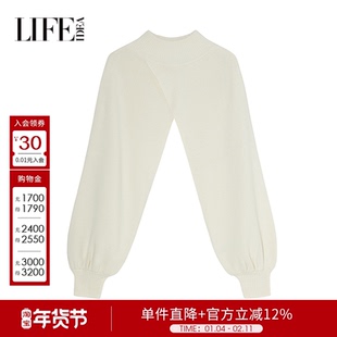 莱芙艾迪儿女装商场同款秋季宽松慵懒风灯笼袖外搭绵羊毛披肩罩衫