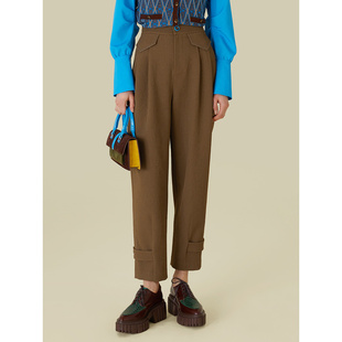 复古英伦休闲显瘦高腰九分直筒裤 女5E3K75026 背带裤