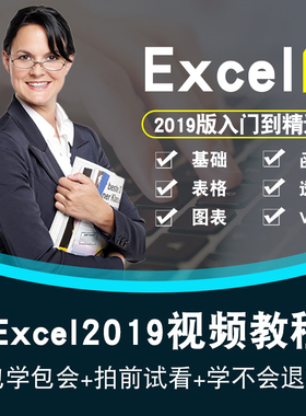 excel2019视频教程 office办公财务表格公式函数图表透视入门教学