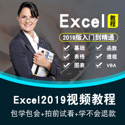 excel2019视频教程 office办公财务表格公式函数图表透视入门教学