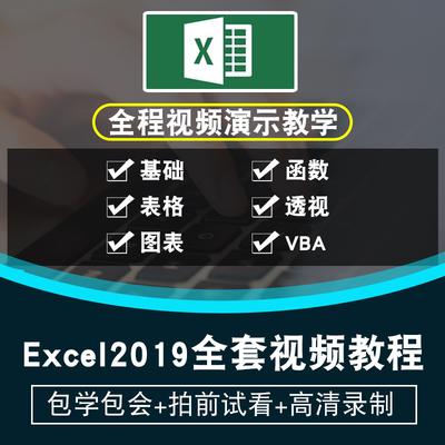 excel2019视频教程 office办公财务表格公式函数图表透视入门教学