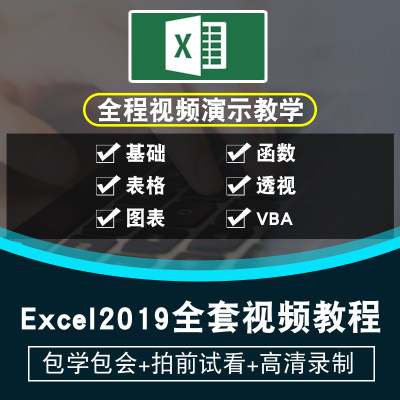 excel2019视频教程 office办公财务表格公式函数图表透视入门教学