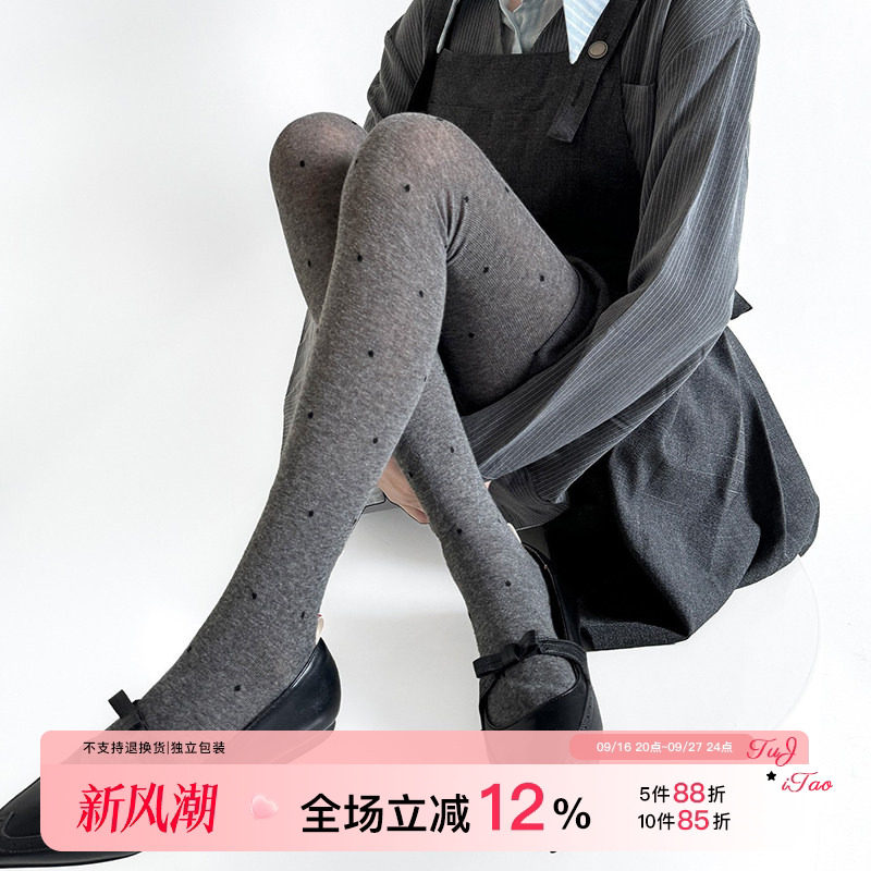 复古提花波点底裆连裤袜显瘦袜裤