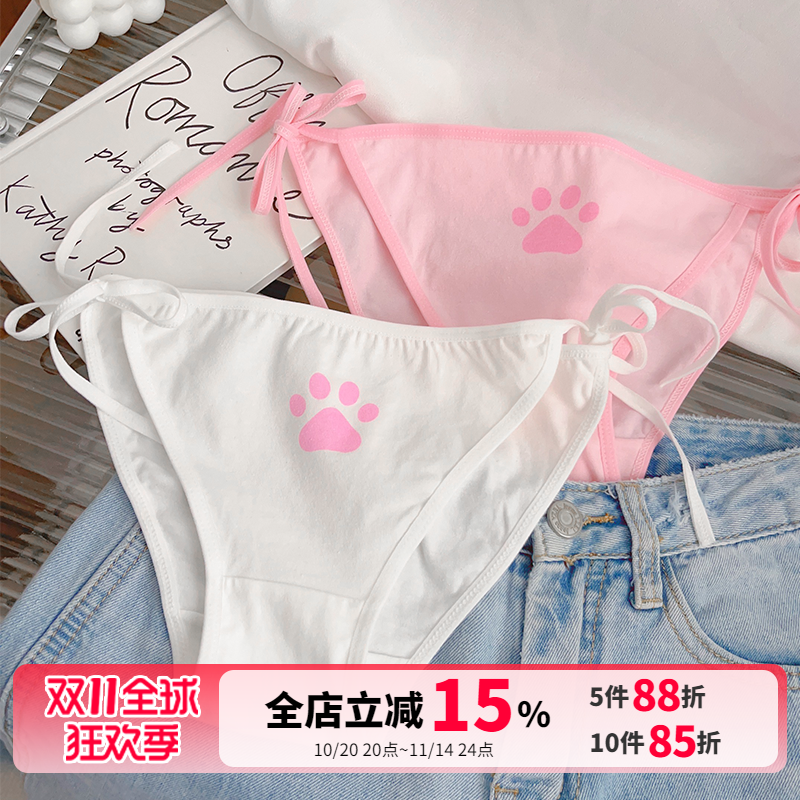 可爱萌爪~日系软妹少女内裤女纯棉二次元动漫萝莉绑带短裤夏季薄