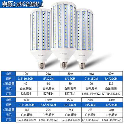led超亮灯泡螺口节能e27工厂仓库路灯螺口家用e14吊大功率玉米灯