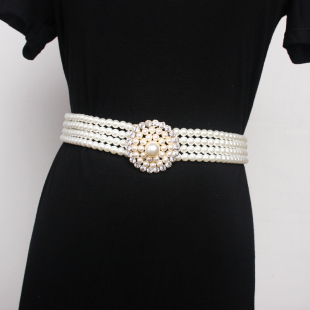 饰连衣裙弹力松紧珍珠腰链腰带 优雅复古水钻花蕾扣装 2020夏季 韩版